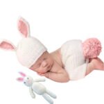 Children Hand Crochet White Rabbit Set Wool Doll Photography Props
