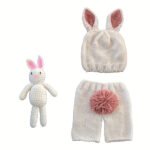 Children Hand Crochet White Rabbit Set Wool Doll Photography Props - Image 3