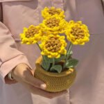 Hand Knitting DIY Tulips Small Daisy Potted Bouquet Wool Crochet Material Package - Image 4
