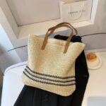 Striped Crochet Craft Straw Bag Large Capacity - Image 7