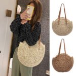 New round hollow straw bag crochet bag