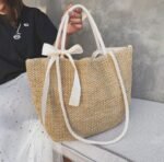 Woven straw bag bow ladies tote bag - Image 4