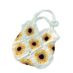Hand-woven Bag Wool Crochet Cute Sunflower Since Shoulder Tote - Image 2