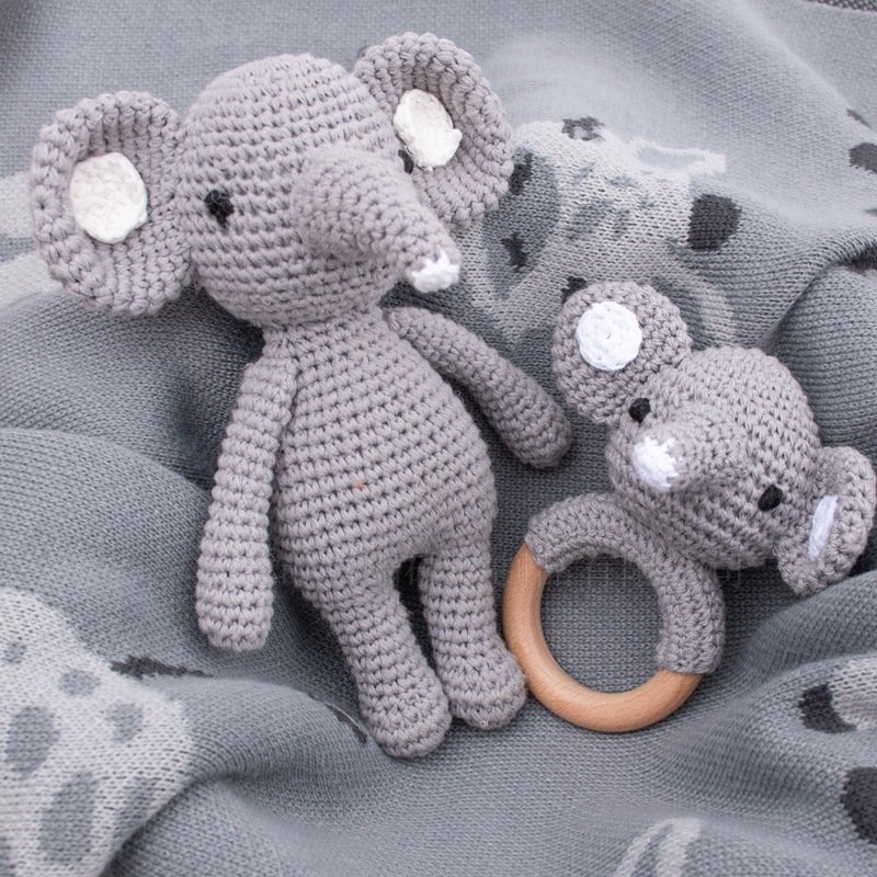 581ca2c8-b924-49e3-ae61-858edeca539a.jpg Handmade Doll Set Animal Crochet Rattle Baby Biteable Comfort Toy - Image 1