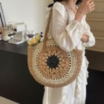 Color Crochet Round One Shoulder Straw Bag