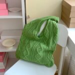 GWomen Shoulder Bags Portable Retro Hollow Knitted Woolen Yarn Bag Shoulder Tote Bag Solid Color Crochet Bag Large Capacity Shopping Tote Bags - Image 6