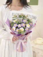 Finished Knitted Wool Bouquet Purple Rose - Image 7