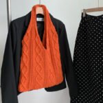 GWomen Shoulder Bags Portable Retro Hollow Knitted Woolen Yarn Bag Shoulder Tote Bag Solid Color Crochet Bag Large Capacity Shopping Tote Bags - Image 2