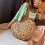 New round hollow straw bag crochet bag - Image 8