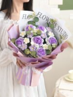 Finished Knitted Wool Bouquet Purple Rose - Image 8