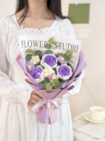 Finished Knitted Wool Bouquet Purple Rose - Image 4