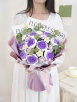 Finished Knitted Wool Bouquet Purple Rose - Image 6