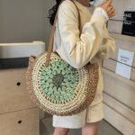 Color Crochet Round One Shoulder Straw Bag - Image 2
